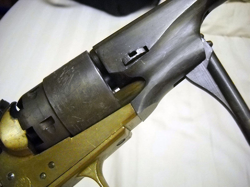 detail, Colt 1851 loading lever in full ram position